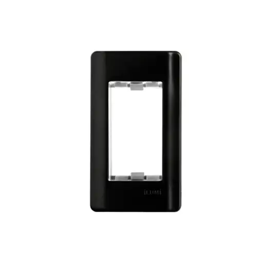 Placa Retangular para Tomada 1 Posto com Suporte Preta Slim Ilumi