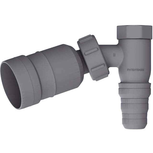 Adaptador Articulado 45º cinza c/retenção p/máquina de lavar roupa e louça