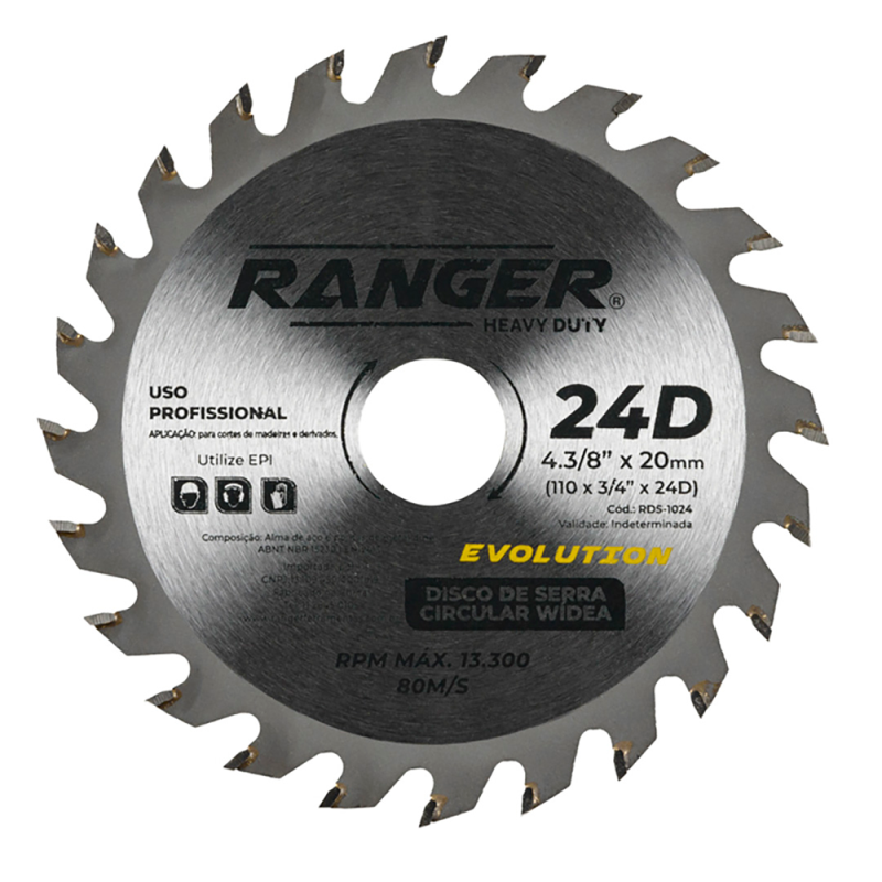 Disco Corte Serra Circular Widea 4.3/8" x 20 mm 24 dentes Ranger
